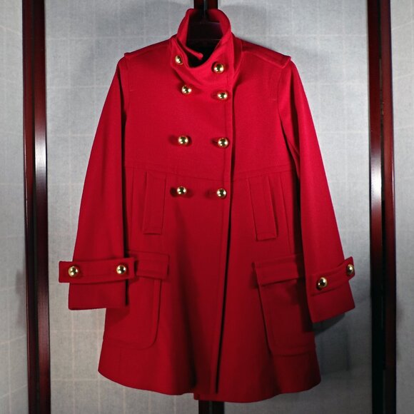 Vtg Y2K Victoria's Secret Via Red Military Wool Coat Size S - Picture 1 of 10